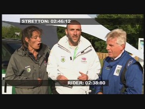 Goodwood Festival of Speed ITV presenter Gary Hirst with Steve Rider & Amanda Streton